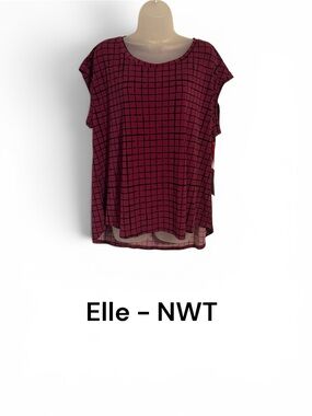 NWT Elle Berry Grid Cap-Sleeve Scoop Neck Blouse PLUS: 2X #G